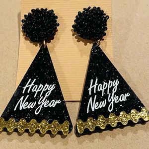 🎉❤️Black and Gold Party Hat Happy New Year Earrings